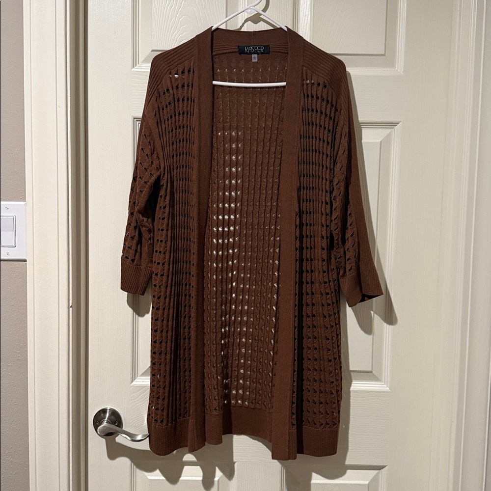 Kasper-  Chocolate Open Knit Cardigan